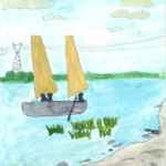 Illustration de voiles-avirons sur le fleuve St-Laurent