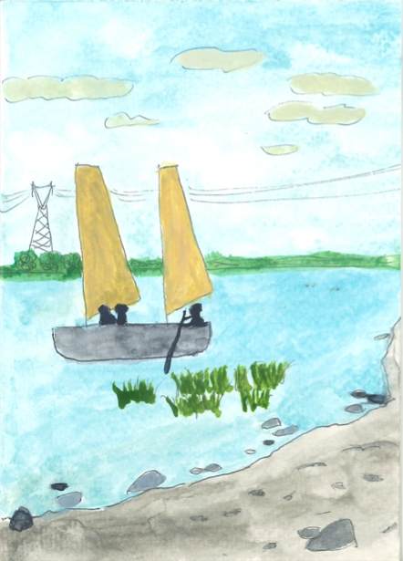 Illustration de voiles-avirons sur le fleuve St-Laurent